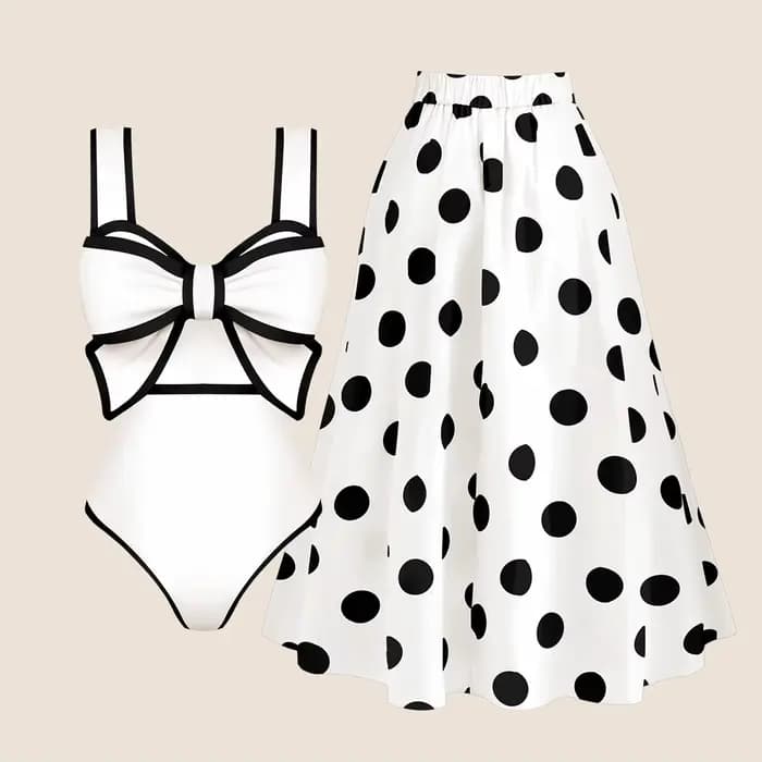 Maillot de bain une pièce avec nœud papillon pour femmes, avec jupe, Monokini, body de plage, vêtements de plage, nouvelle collection 2025