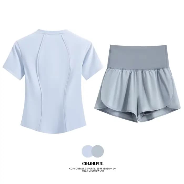 Ensembles de shorts de yoga DRUR pour femmes, ensemble décontracté d'été en deux pièces avec t-shirt de sport à col rond et shorts avec poches, pour la gym et la course à pied