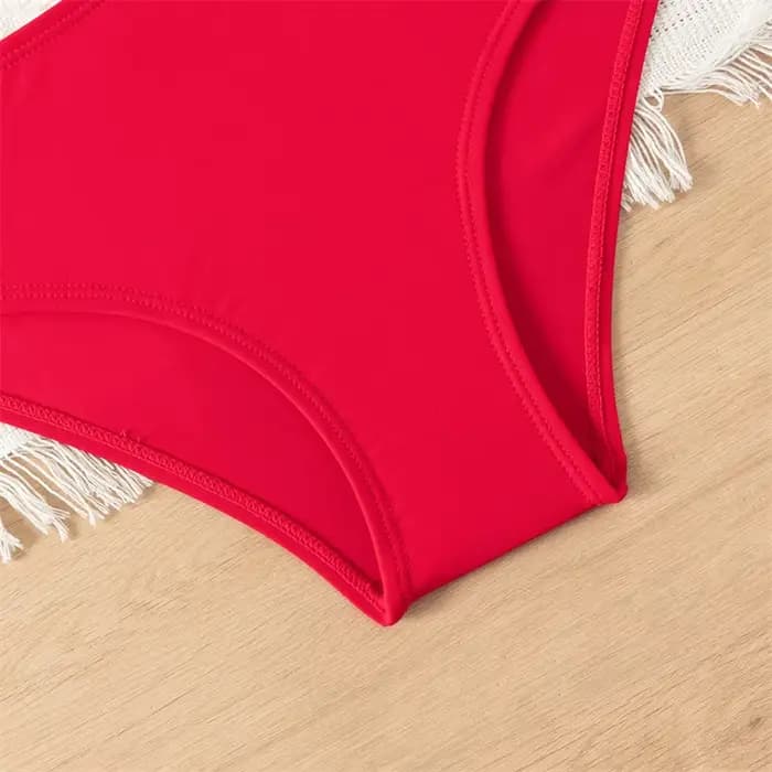 Bikini filles enfants maillots de bain une épaule volants maillots de bain couleur unie dos nu maillot de bain