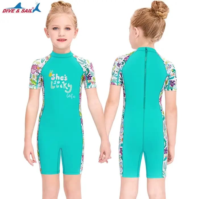 Maillot de bain une pièce pour enfants, protection solaire UPF, ensemble de plongée, manches courtes, vêtements de plage, séchage rapide, 50 pièces