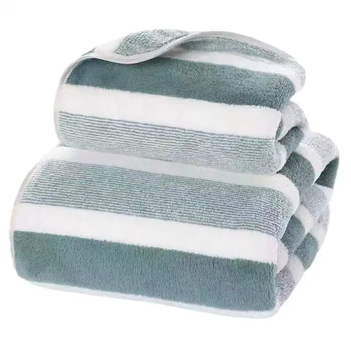 Titre optimisé : serviette de bain en polaire corail épaisse – Rayure large et douce et absorbante