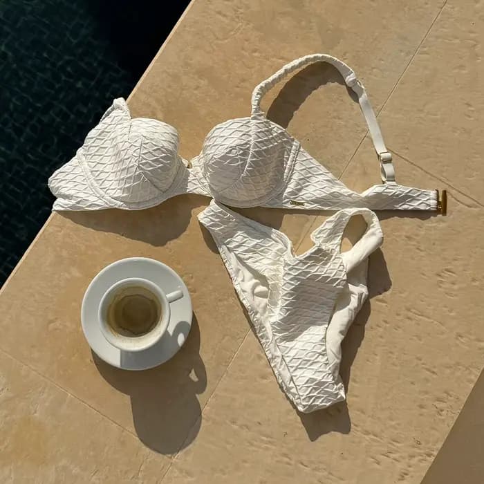 Maillot de bain blanc grainé 2026 Nouveau