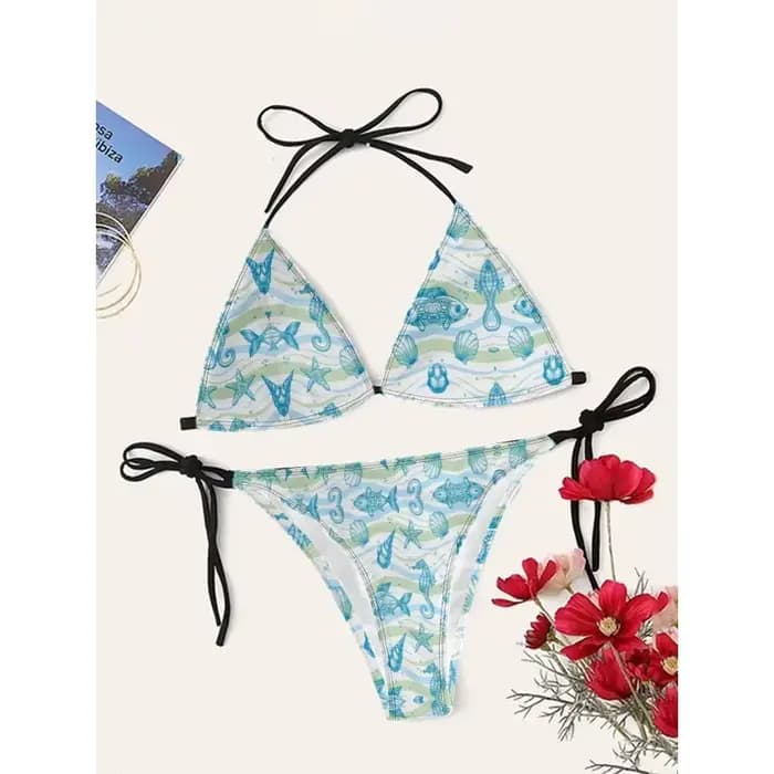 Femmes Sexy Océan Coquillage imprimé Bikini Cupshe bretelles taille haute maillots de bain séchage rapide plage