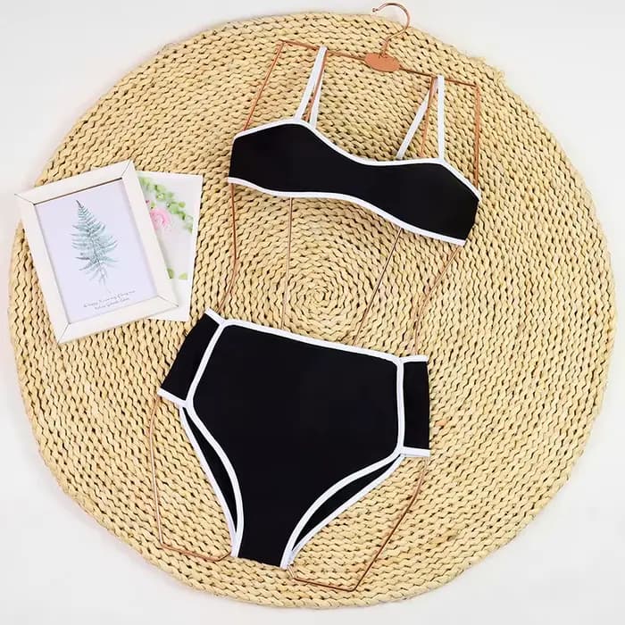 Noir 2 pièces Bikini ensemble maillot de bain 2025 Vintage taille haute maillots