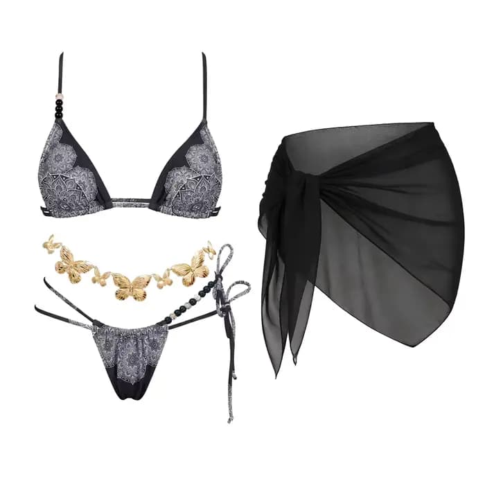 Maillot de bain bikini imprimé perlé pour femme