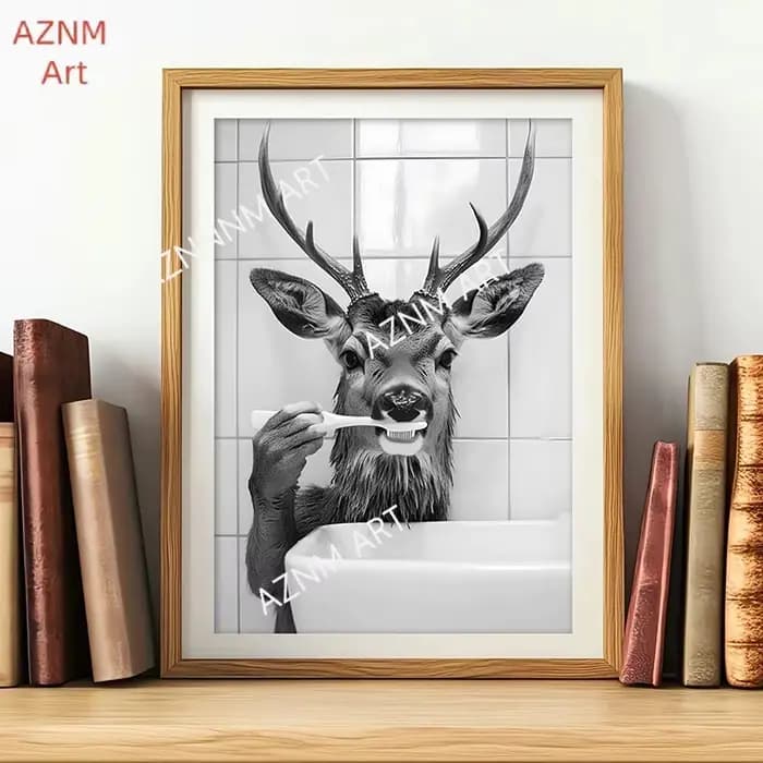 Affiche de salle de bains amusante en noir et blanc, peinture sur toile d'animal de Style Vintage, tableau d'art mural imprimé pour la décoration de la maison