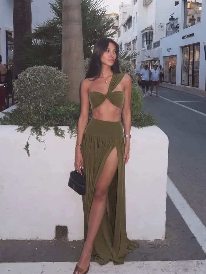 Bikini avec jupe, maillot de bain asymétrique à une épaule pour femme, ensemble de maillot de bain, maillot de bain à coupe haute, tenue de plage, biquini d'été à dos nu