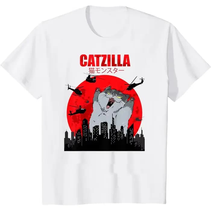 Drôle mignon Art japonais chat graphique pour amoureux des chats Catzilla T-Shirt