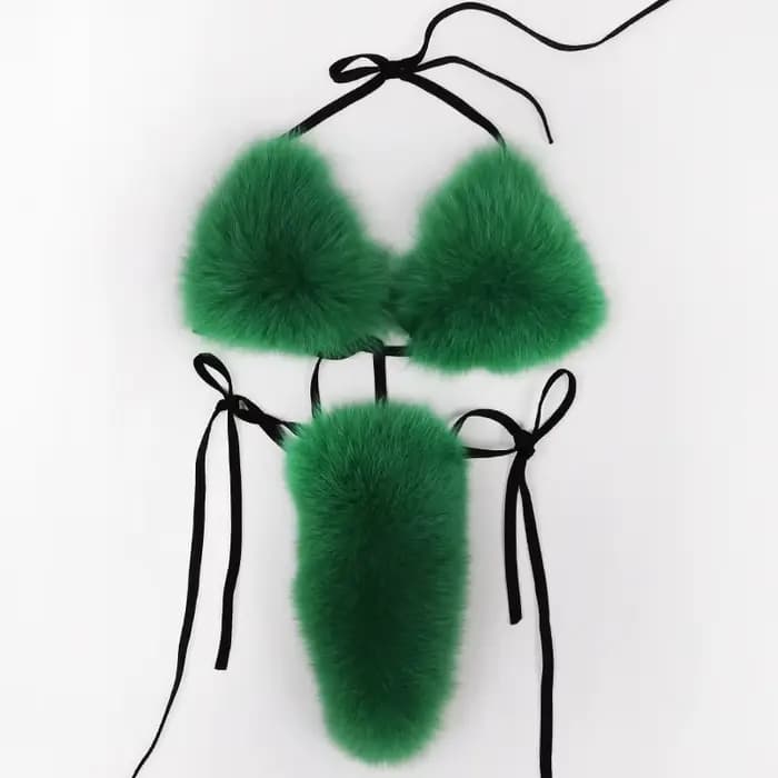 Bikini en Fourrure Naturelle pour Femme, Bikini en Vraie Fourrure de Renard