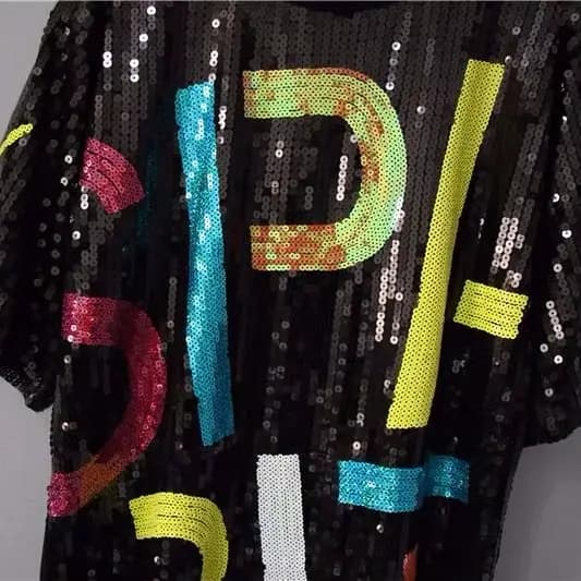 Nouvelle Arrivée T-shirt Long Coréen d'Été à Manches Courtes pour Femme, Coupe Ample, Dos Nu, Paillettes, Style Étudiant, Tendance, Polyvalent, Hauts Mi-manches pour Femme