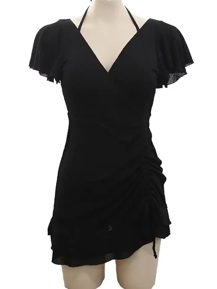 Maillot de bain une pièce rouge à volants pour femmes
