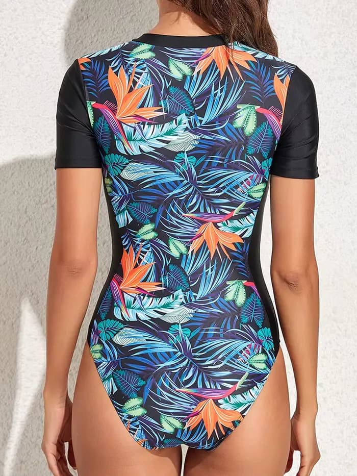 Maillot de bain une pièce avec fermeture éclair, manches courtes, imprimé zèbre, vêtements de plongée pour femmes, vêtements de plage, de surf, 2023