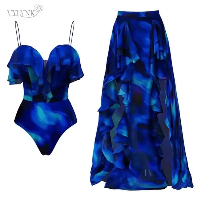 Maillot de bain une pièce à volants et jupe