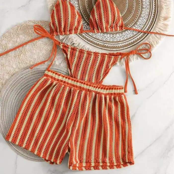 Maillot de bain trois pièces en maille pour femmes
