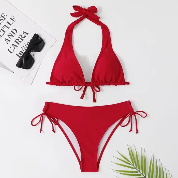 2025 Sexy licou Bikini maillot de bain taille basse noir/rouge/Rose plage maillot de bain pas cher pansement maillot de bain brésilien deux pièces vente