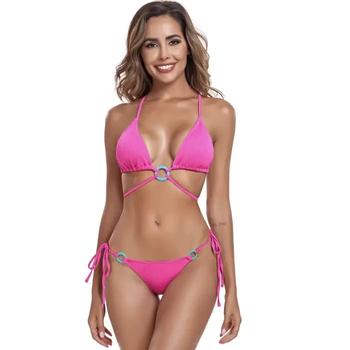 VYLYNK femmes Bikini Sexy rose maillot de bain ensembles 2 pièces taille haute maillots