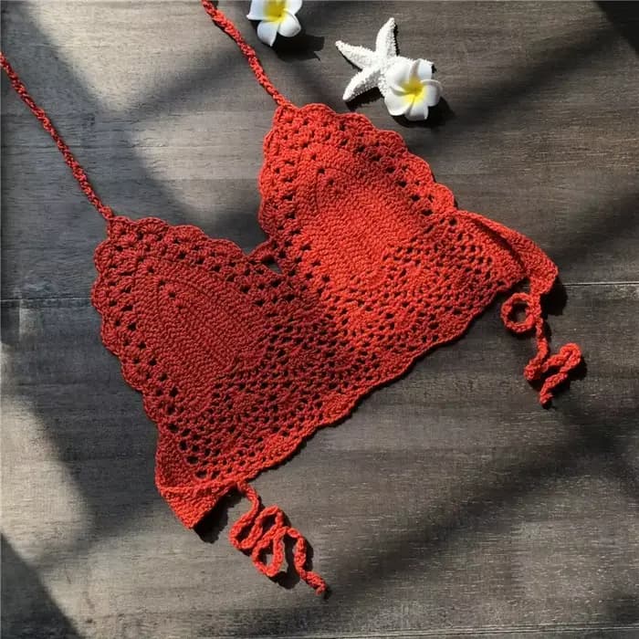 Maillot de bain crocheté pour femmes, haut Sexy en tricot fait à la main, haut court, camisole, soutien-gorge Push Up, réservoir de plage, col licou, Yoga, 2023