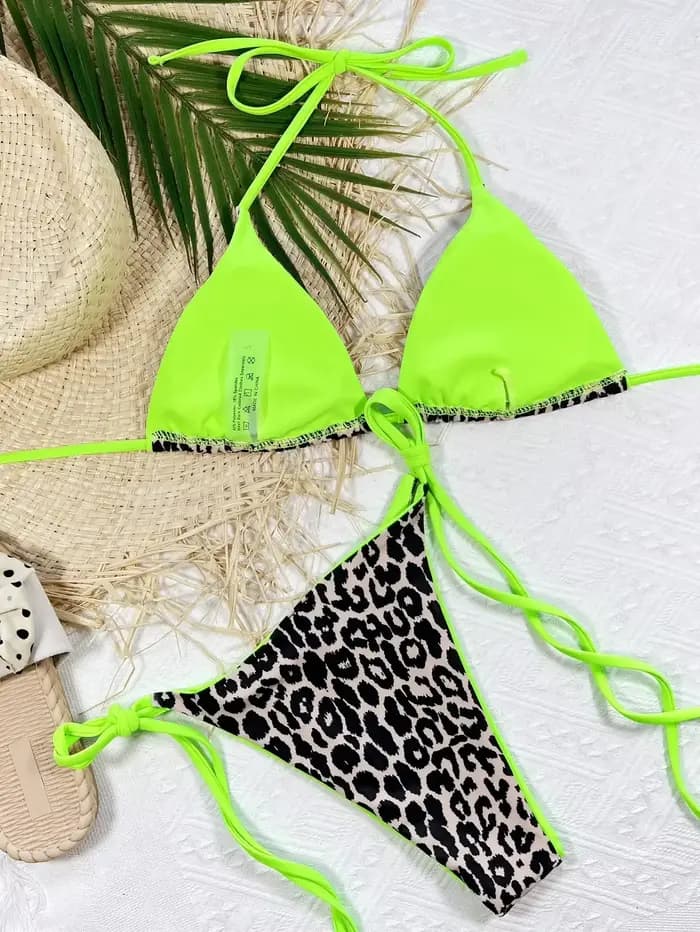 Maillot de bain rose néon imprimé léopard, sexy, triangle, soutien-gorge push up, culotte tanga, pour les femmes, modèle brésilien, pour la plage, 2025