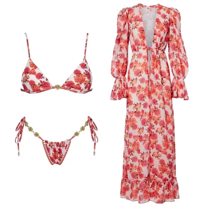 Ensemble bikini 3 pièces sexy imprimé avec paréo, style halter, pour femme, tenue de plage estivale