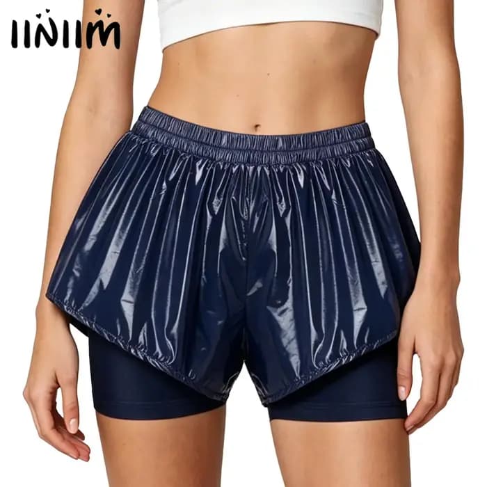 Shorts de natation brillants à double couche pour femmes, imperméables, avec short de sécurité respirant intégré, bas de sport