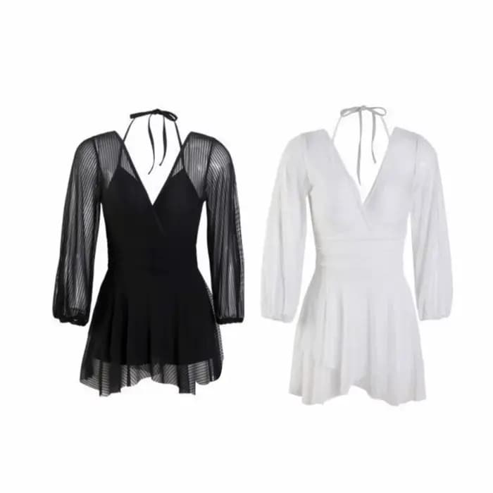 Maillot de bain transparent à manches longues et jupe