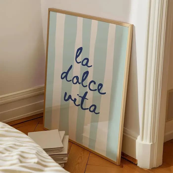 3 pièces/ensemble "La Dolce Vita" Sardines Bikini bleu rayure toile impression affiche moderne décor côtier été mur Art