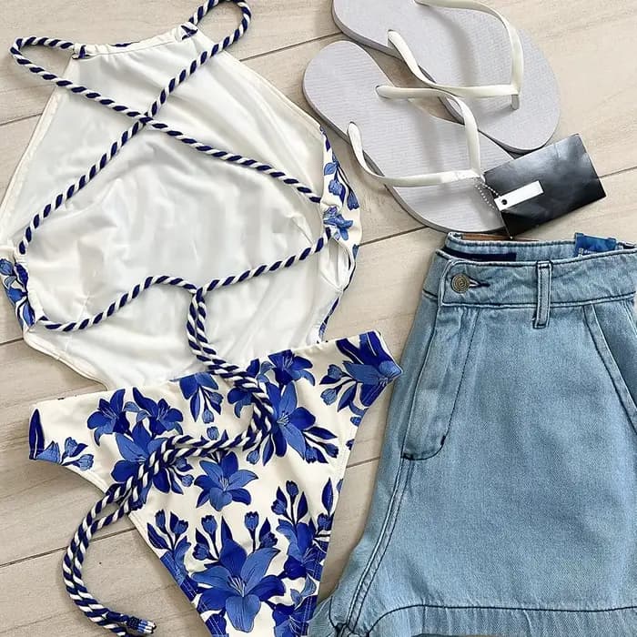 Maillot de bain une pièce imprimé rétro vintage pour femme, licou, monokini sexy, vêtements de plage, nouveau, 2024