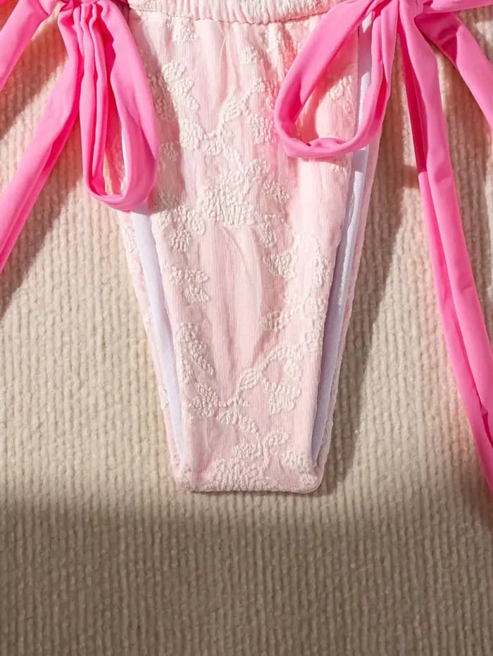 Maillot de bain deux pièces en dentelle pour femmes, rose, chic, micro, bikini, ensemble brésilien, baigneur, 2024