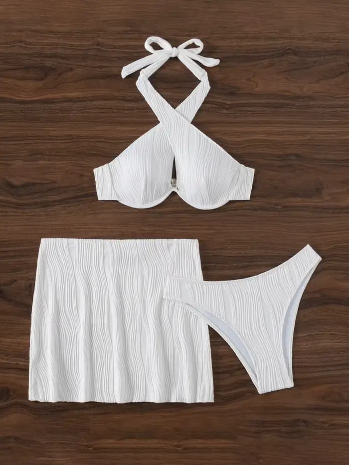 Maillot de bain blanc sexy 3 pièces