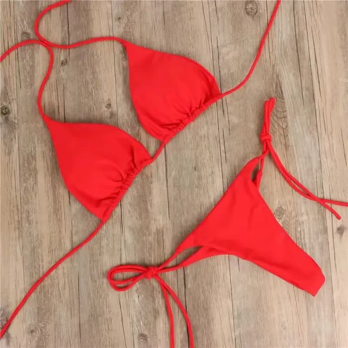 Maillot de bain Bikini européen et américain, couleur unie, trois points, Sexy, fendu, réglable, à lacets, pour femmes