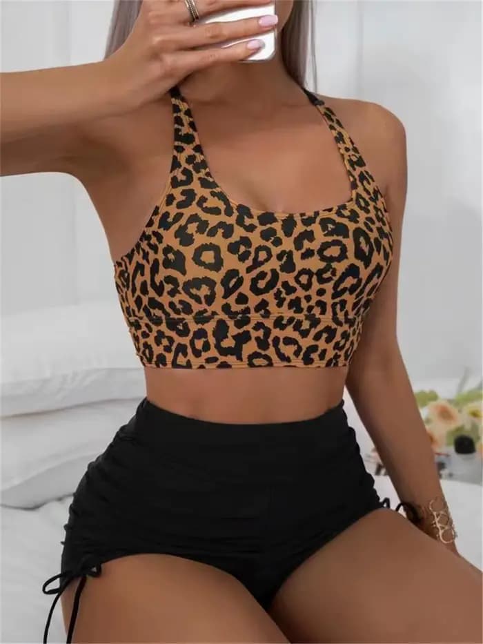 Maillot de bain léopard femme taille haute 2026 sexy dos évidé pour la plage et la natation été