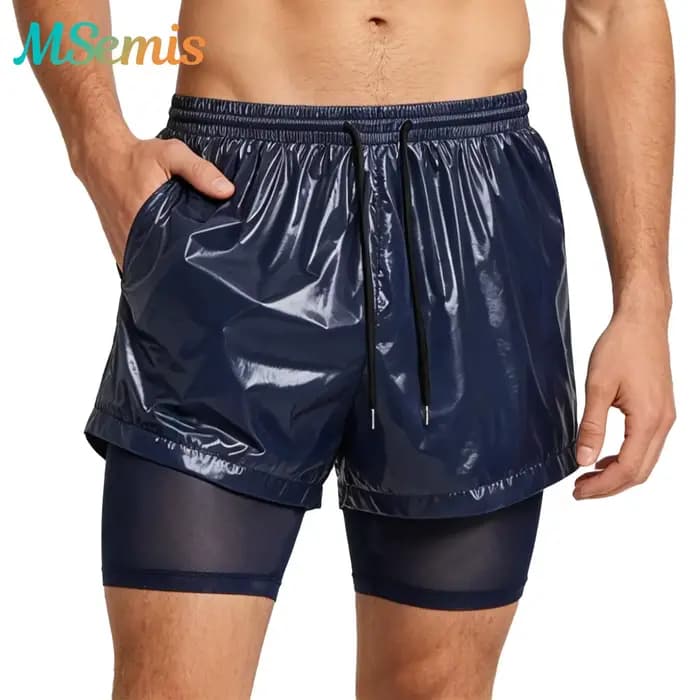Maillot de bain pour homme à séchage rapide, short de bain 2-en-1 avec doublure intérieure, maillot de bain double couche, short de compression avec poches