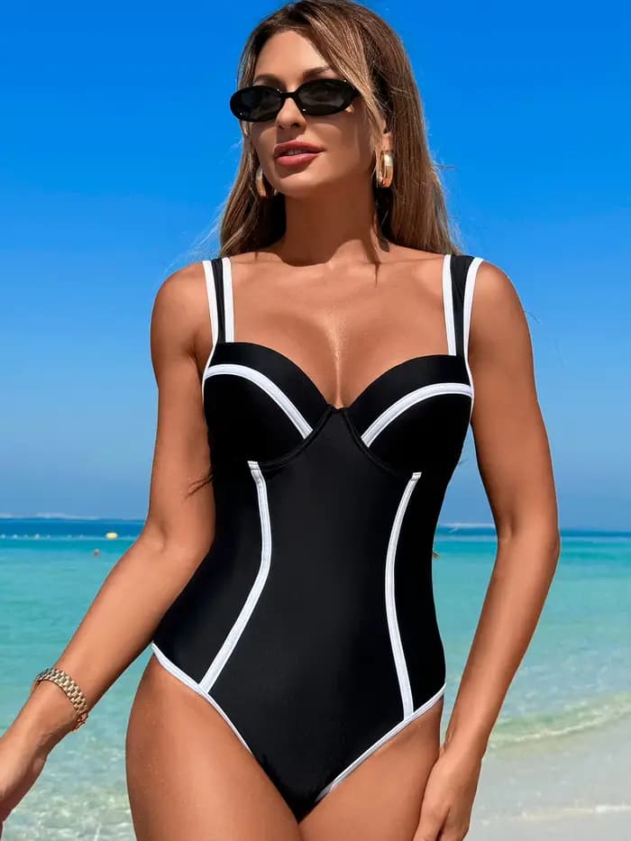 2025 nouveau blanc rayé une pièce maillot de bain pour femmes