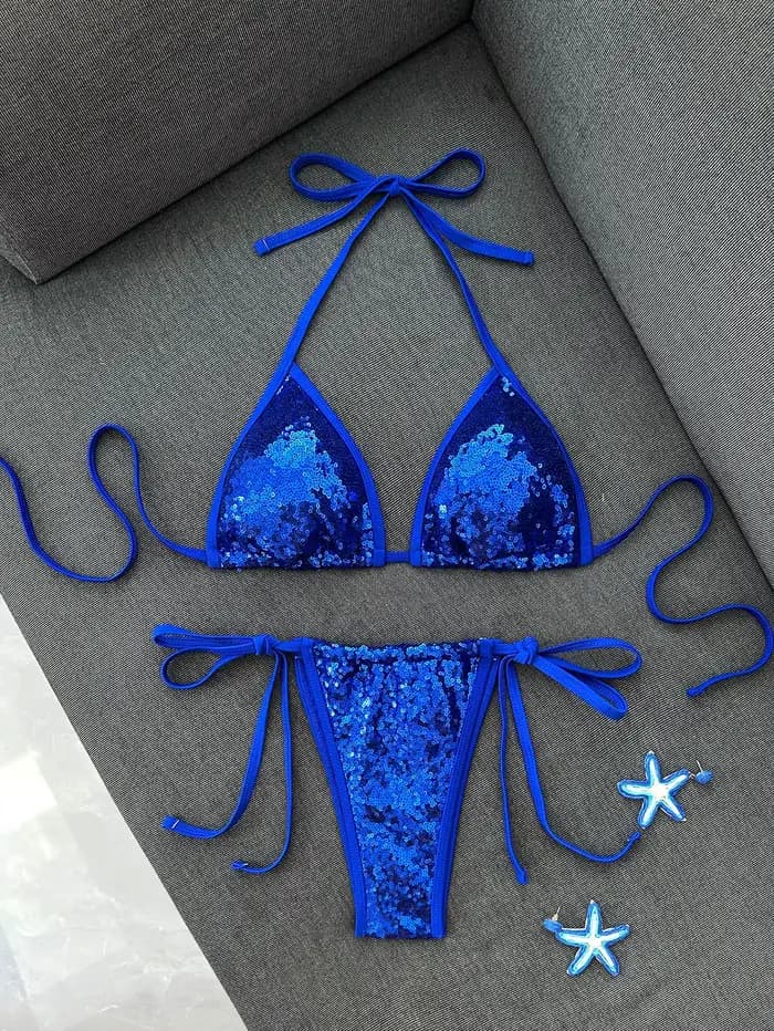 Micro bikini noir et rose à paillettes brillantes 2026 pour femme