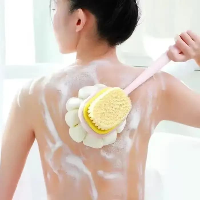 Brosse de douche exfoliante pour le dos avec long manche et éponge en maille douce pour femmes, pour le bain et le massage