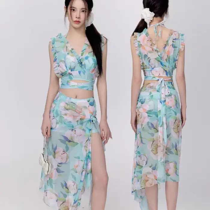 Maillot de bain bikini sexy pour femme, ensemble deux pièces trois éléments, idéal pour les vacances à la plage et la photographie, tendance, marque chinoise célèbre sur internet
