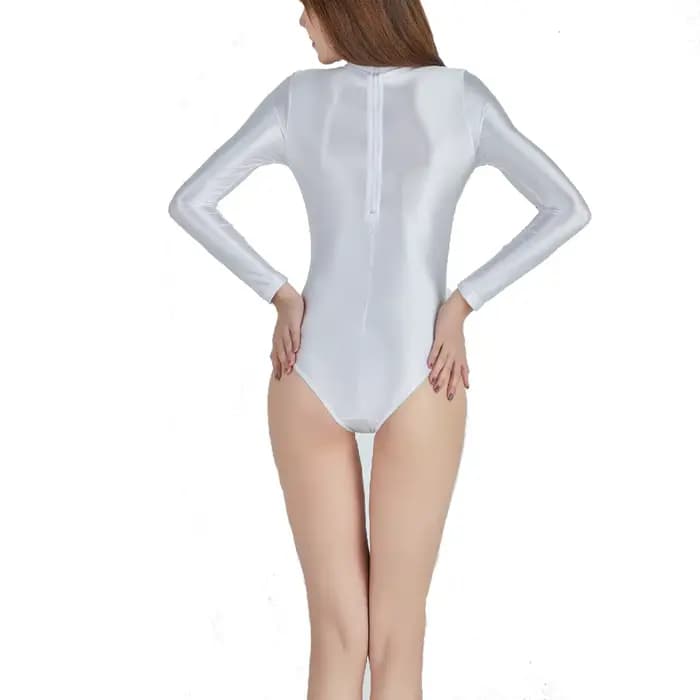 AMORESY femmes à manches longues une pièce maillot de bain brillant maillot de bain lisse dos fermeture éclair Sexy body plage maillot de bain de Sport