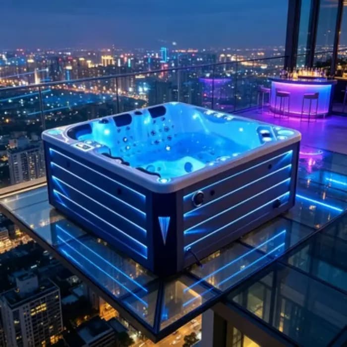 Bain à remous extérieur commercial pour 6 personnes, spa de massage, baignoire en acrylique, jacuzzi avec 87 jets et système de stérilisation à l'ozone