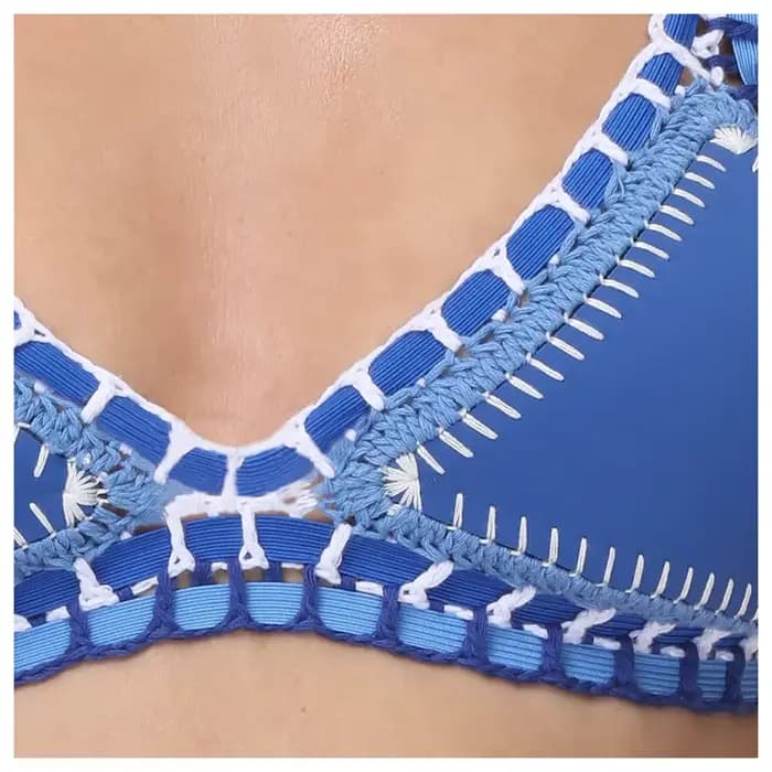 Bleu fait à la main Crochet Bikini ensemble femmes Maillot De Bain maillots