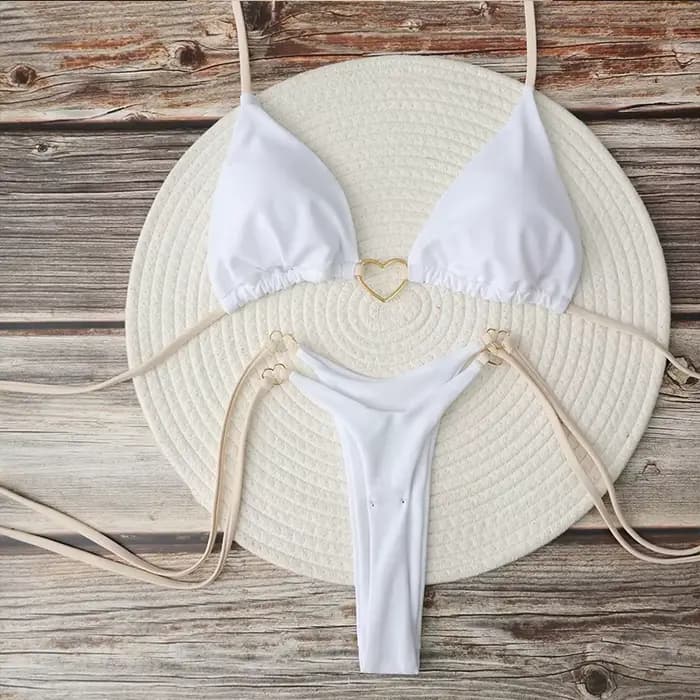 Femmes Sexy brésilien Bikini ensemble licou Triangle haut string bas deux pièces maillot de bain coeur