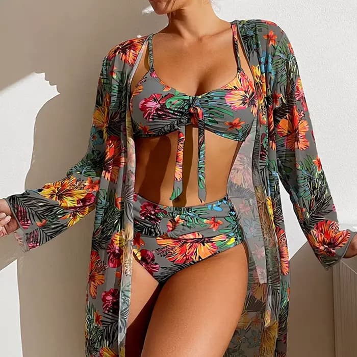 Ensemble de bikini rembourré à manches longues pour femmes avec maille