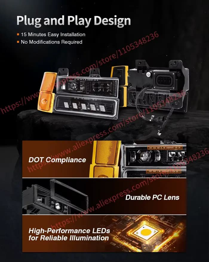 Accessoires pour camionnettes Chevrolet de 1994 à 1999, Chevrolet Suburban C1500 C2500 C3500 Tahoe, Chevrolet K1500 K2500 K3500 Classic Truck Headlight