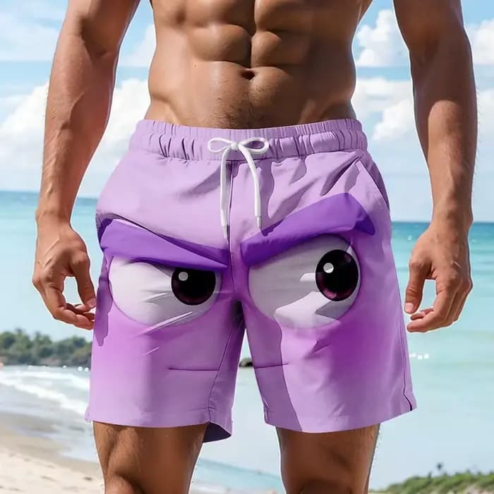 Maillot de bain pour hommes avec motif de visage de dessin animé amusant, short décontracté imprimé en 3D, short de plage ample pour l'été, style Hawaï, surf