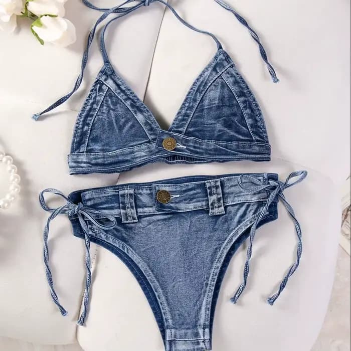 DEKA nouveau Sexy Denim Bikini ensemble plage costume fendu bleu maillot de bain été jean Shorts femme courte femmes deux pièces maillots de bain