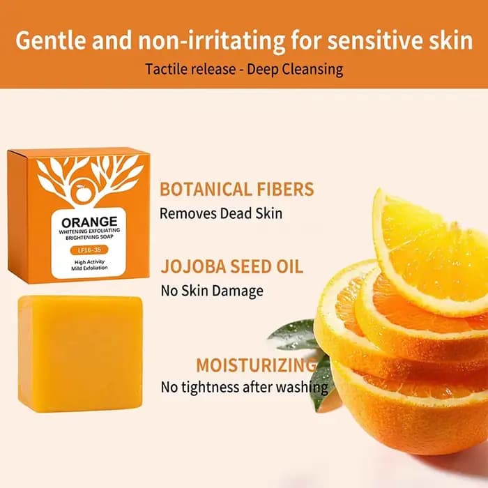 Barre de savon éclaircissante exfoliante douce enzymes d'orange, 100g, nettoyage doux du visage et du corps, hydratant, peau lisse et tendre