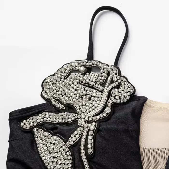 Maillot de bain une pièce sexy à motif floral et jupe, maillot de bain noir pour femme, tenue de plage, robe de plage, paréo