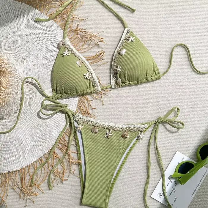 Femmes Sexy Halter Triangle Bikini Top 2025 nouveauté maillots de bain avec coquille et étoile de mer Design à la mode