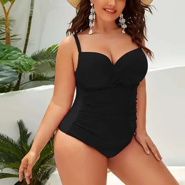 Grande taille femmes Bikinis couleur unie froncé détail à armatures amovible rembourré bonnets maillots de bain pour