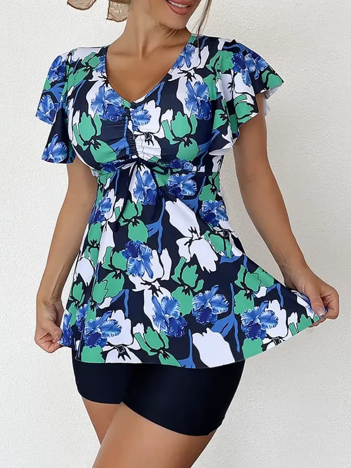 Maillot de bain deux pièces femme 2026, ensemble tankini imprimé avec cordon de serrage à nouer sur le devant, tenue de plage estivale