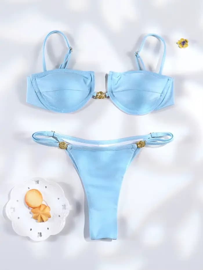 Ensemble de bikini string couleur unie